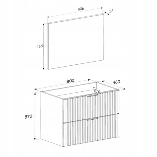 Ensemble Adel Cachemire Meuble Suspendu Sous Vasque Avec Plan 80 Cm Et Colonne 35 X 140 Cm