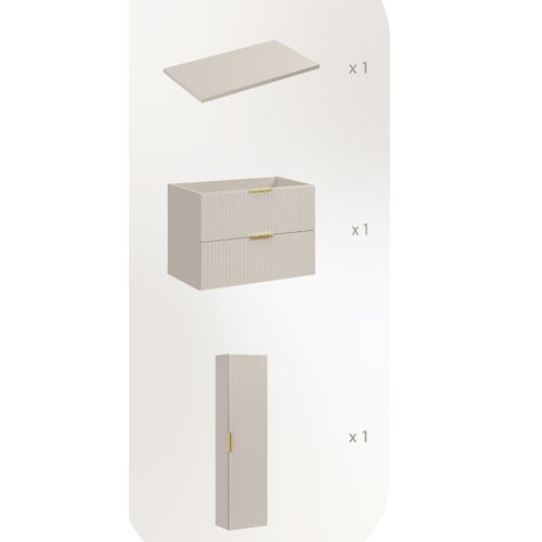 Ensemble Adel Cachemire Meuble Suspendu Sous Vasque Avec Plan 80 Cm Et Colonne 35 X 140 Cm