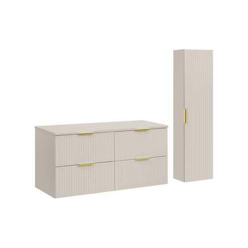 Ensemble Adel Cachemire Meuble Suspendu Sous Vasque Avec Plan 120 Cm Et Colonne 35 X 140 Cm