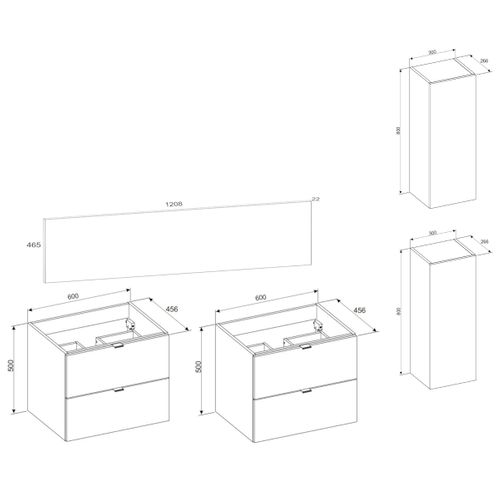 Ensemble Dalia Cachemire Double Meuble Sous Vasque Avec Plan 120 Cm Et Colonna 30/160 Cm à Suspendre
