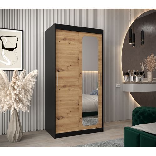 Armoire Promo T2 à Portes Coulissantes 200/100/62 2 Portes (noir/artisan)
