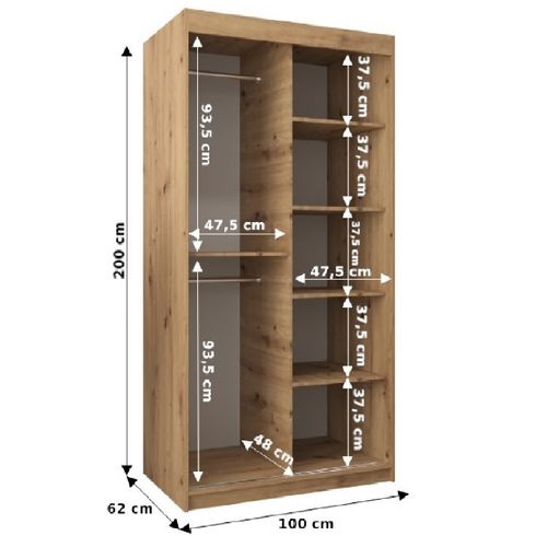 Armoire Promo T3 à Portes Coulissantes 200/100/62 2 Portes (artisan/noir)