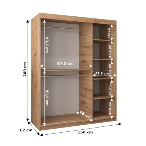 Armoire Elypse à Portes Coulissantes 200/150/62 2 Portes (noir/blanc)
