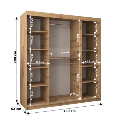Armoire Elypse à Portes Coulissantes 200/180/62 2 Portes (artisan/blanc)