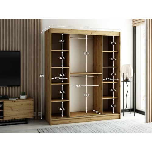 Armoire Lamelo 1 à Portes Coulissantes 200/180/62 2 Portes (artisan/noir)