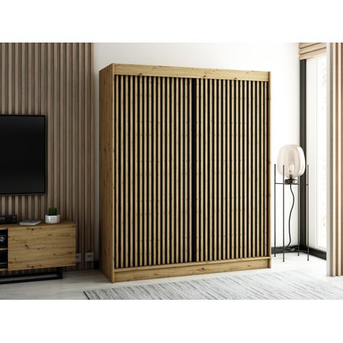 Armoire Lamelo 1 à Portes Coulissantes 200/180/62 2 Portes (artisan/noir)