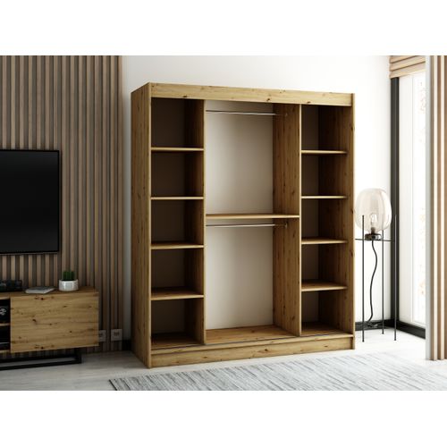 Armoire Lamelo 1 à Portes Coulissantes 200/180/62 2 Portes (artisan/noir)