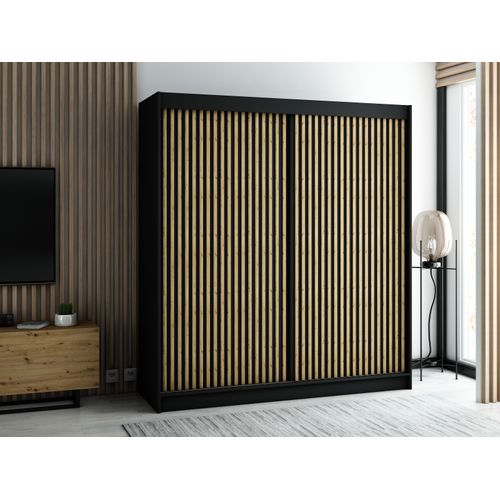 Armoire Lamelo 1 à Portes Coulissantes 200/200/62 2 Portes (noir/noir)