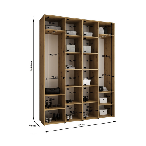 Armoire 4 Portes Como 2 245.5/200/40 (cachemire/noir)