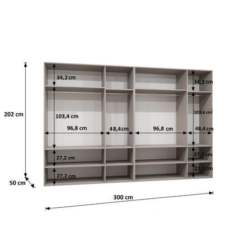 Armoire à Portes Battantes Alicante 1 202/300/52 6 Portes (blanc/noir)