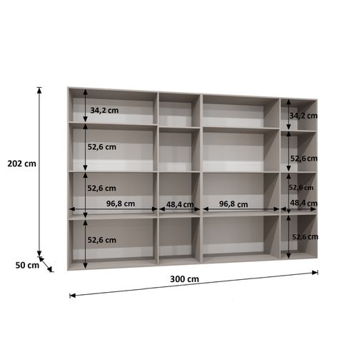 Armoire à Portes Battantes Alicante 1 202/300/52 6 Portes (blanc/noir)