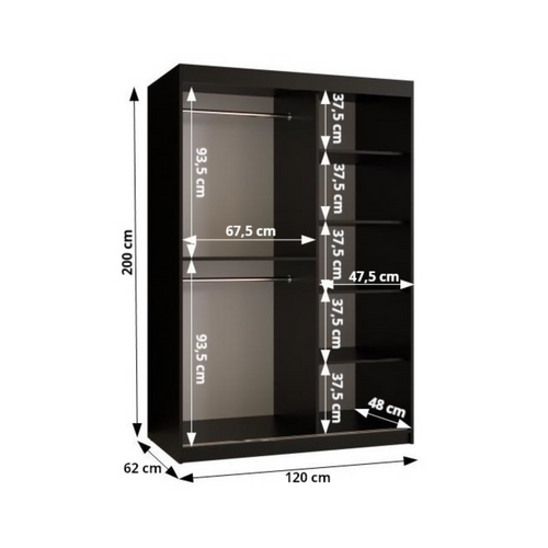 Armoire à Portes Coulissantes Rubino T1 200/120/62 2 Portes(cachemire)