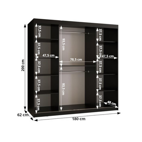 Armoire à Portes Coulissantes Rubino T2 200x180x62 Cm 2 Portes (cachemire)