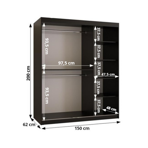 Armoire à Portes Coulissantes Rubino T3 200/150/62 2 Portes (cachemire)