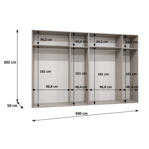 Armoire Parma 2 à Portes Battantes 202/300/52 6 Portes (blanc)