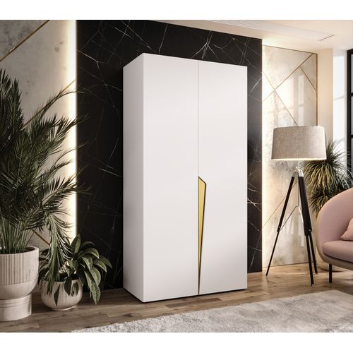 Armoire à Portes Battantes Piano 1 100 / 202 / 52 (blanc + Poignées: Doré)