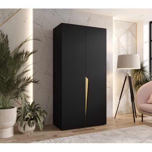 Armoire à Portes Battantes Piano 1 100 / 202 / 52 (noir + Poignées: Doré)