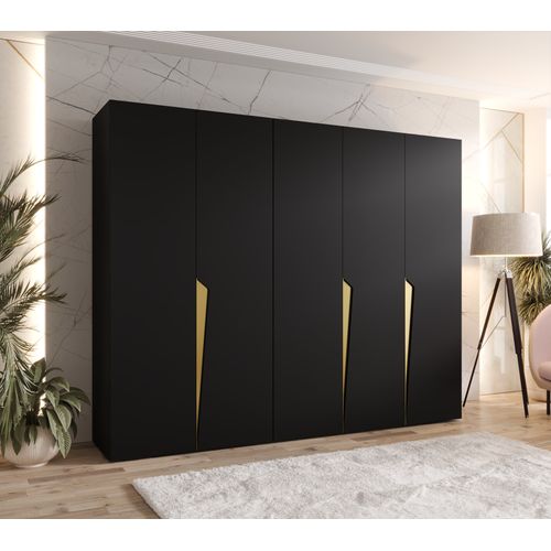 Armoire à Portes Battantes Piano 1 250 / 202 / 52 (noir + Poignées: Doré)