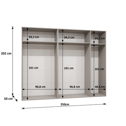 Armoire à Portes Battantes Sandi 1 250 / 202 / 52 (cachemire + Poignées: Noir)