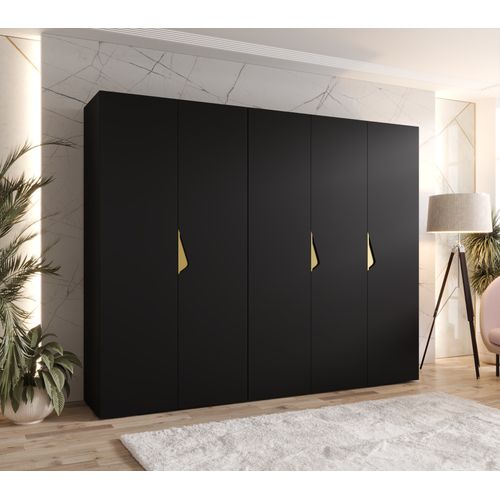 Armoire à Portes Battantes Sandi 1 250 / 202 / 52 (noir + Poignées: Doré)