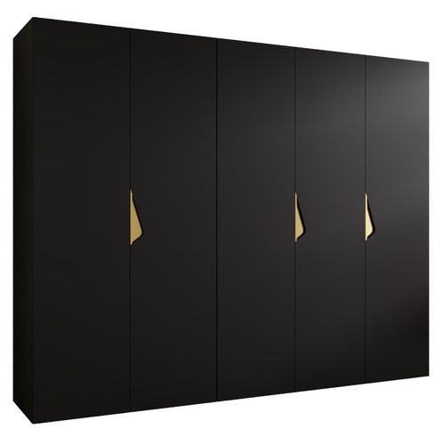 Armoire à Portes Battantes Sandi 1 250 / 202 / 52 (noir + Poignées: Doré)