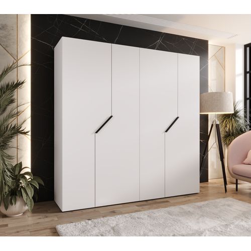 Armoire à Portes Battantes Andrew 1 200 / 202 / 52 (blanc + Poignées: Noir)