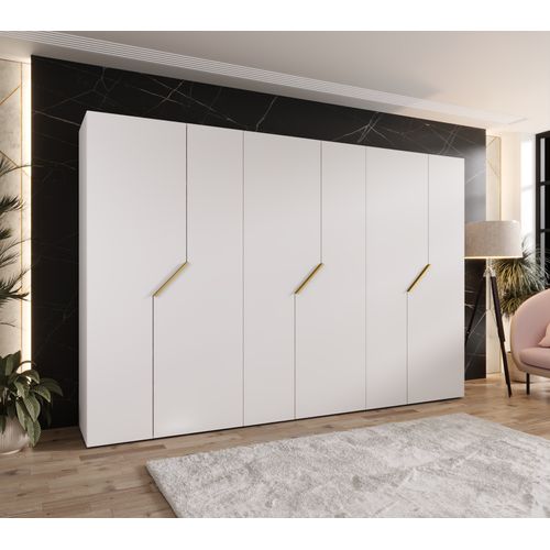 Armoire à Portes Battantes Andrew 1 300 / 202 / 52 (blanc + Poignées: Or)