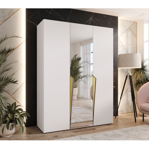 Armoire à Portes Battantes Piano 2 150 / 202 / 52 (blanc + Poignées: Doré)