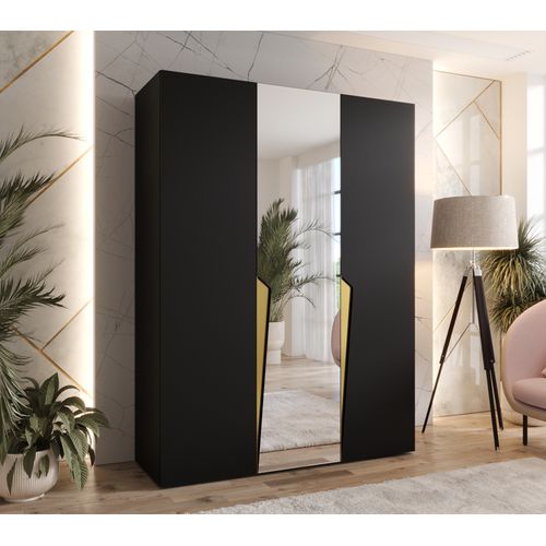 Armoire à Portes Battantes Piano 2 150 / 202 / 52 (noir + Poignées: Doré)