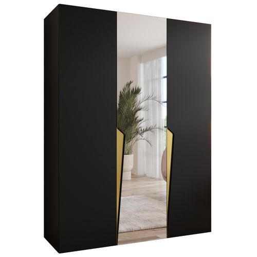 Armoire à Portes Battantes Piano 2 150 / 202 / 52 (noir + Poignées: Doré)