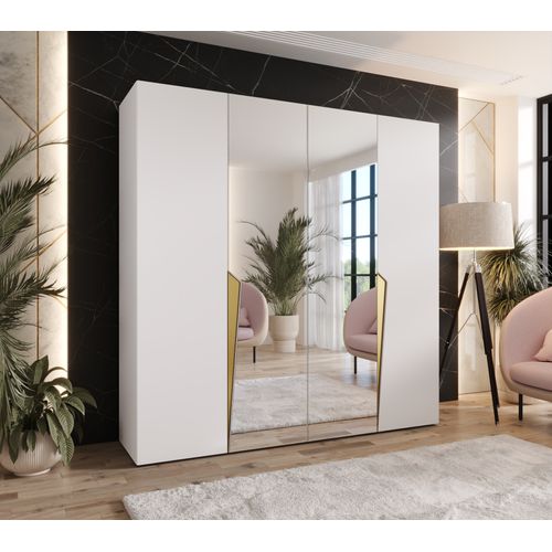 Armoire à Portes Battantes Piano 2 200 / 202 / 52 (blanc + Poignées: Doré)