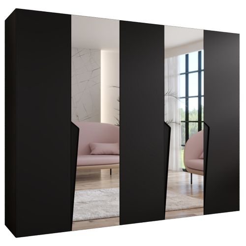 Armoire à Portes Battantes Piano 2 250 / 202 / 52 (noir + Poignées: Noir)