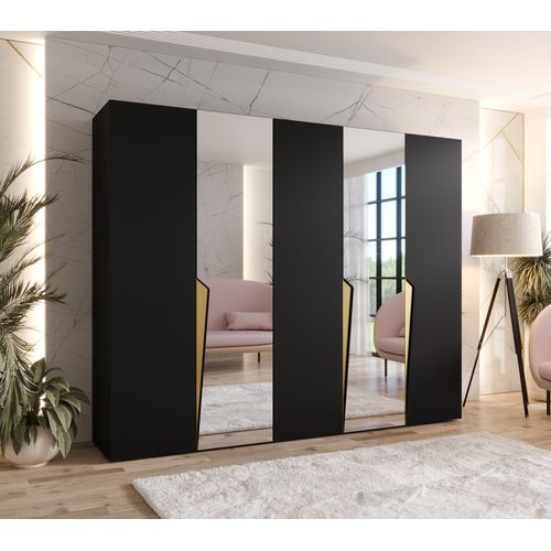 Armoire à Portes Battantes Piano 2 250 / 202 / 52 (noir + Poignées: Doré)