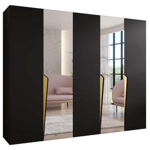 Armoire à Portes Battantes Piano 2 250 / 202 / 52 (noir + Poignées: Doré)