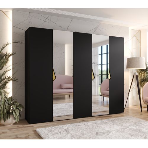 Armoire à Portes Battantes Sandi 2 250 / 202 / 52 (noir + Poignées: Or)