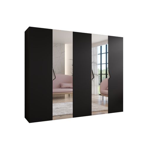 Armoire à Portes Battantes Sandi 2 250 / 202 / 52 (noir + Poignées: Cachemire)