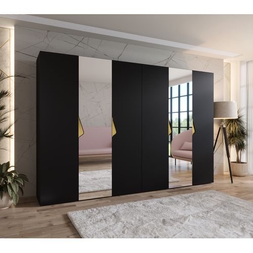 Armoire à Portes Battantes Sandi 2 300 (150x2) / 202 / 52 (noir + Poignées: Or)