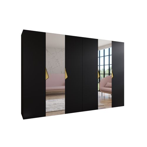 Armoire à Portes Battantes Sandi 2 300 (150x2) / 202 / 52 (noir + Poignées: Or)