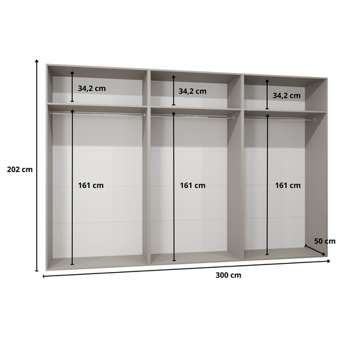 Armoire à Portes Battantes Sandi 2 300 (100x3) / 202 / 52 (cachemire + Poignées: Or)