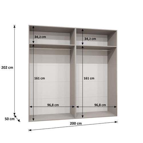 Armoire à Portes Battantes Andrew 2 200 / 202 / 52 (blanc + Poignées: Noir)