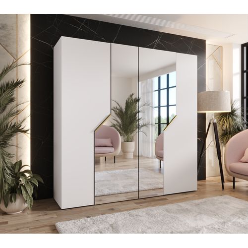Armoire à Portes Battantes Andrew 2 200 / 202 / 52 (blanc + Poignées: Or)