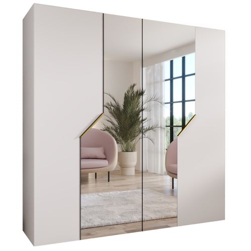 Armoire à Portes Battantes Andrew 2 200 / 202 / 52 (blanc + Poignées: Or)