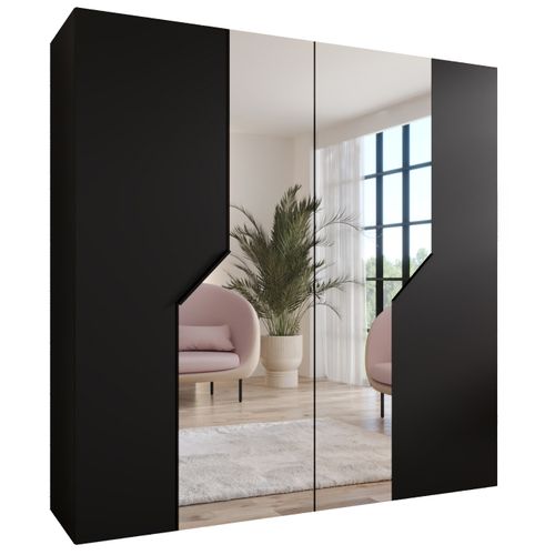 Armoire à Portes Battantes Andrew 2 200 / 202 / 52 (noir + Poignées: Noir)