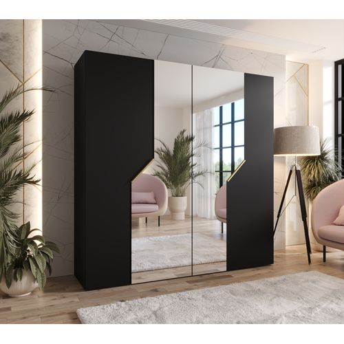 Armoire à Portes Battantes Andrew 2 200 / 202 / 52 (noir + Poignées: Or)