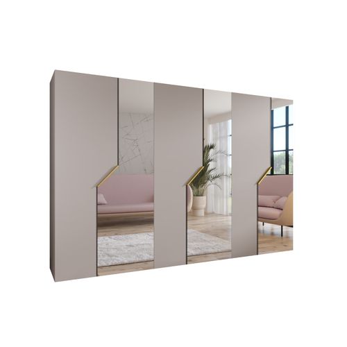 Armoire à Portes Battantes Andrew 2 300 / 202 / 52 (cachemire + Poignées: Or)