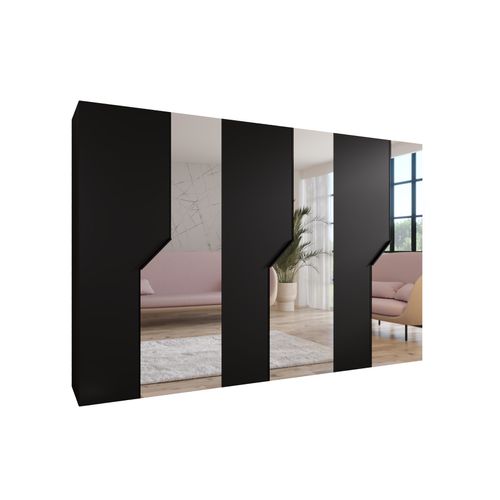 Armoire à Portes Battantes Andrew 2 300 / 202 / 52 (noir + Poignées: Noir)