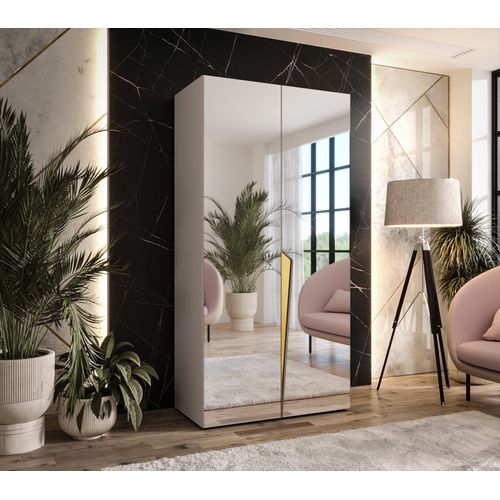 Armoire à Portes Battantes Piano 3 100 / 202 / 52 (cachemire + Poignées: Doré)