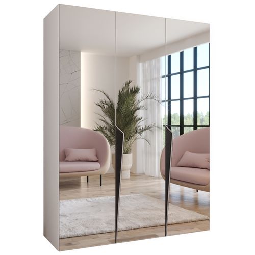 Armoire à Portes Battantes Piano 3 150 / 202 / 52 (blanc + Poignées: Noir)