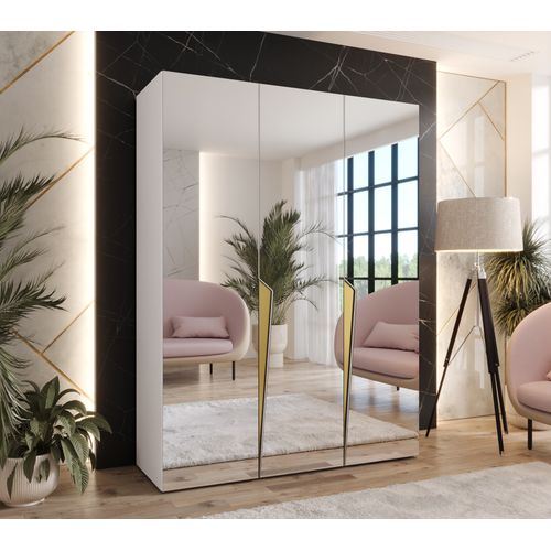 Armoire à Portes Battantes Piano 3 150 / 202 / 52 (blanc + Poignées: Doré)