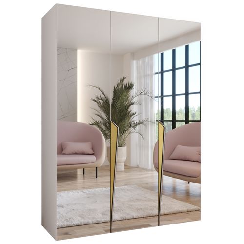 Armoire à Portes Battantes Piano 3 150 / 202 / 52 (blanc + Poignées: Doré)